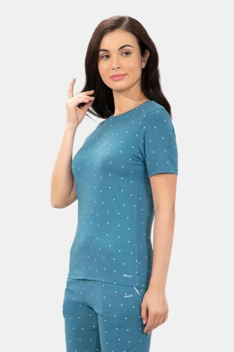 Amante Scoop Neck Sleep Tee - Blue Heart Print — image 2